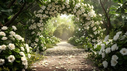 Sticker - An arch of white flowers surrounded by lush image