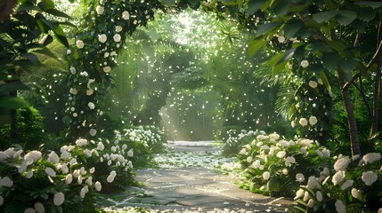 Sticker - An arch of white flowers surrounded by lush picture