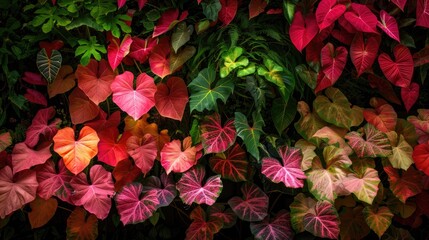 Wall Mural - Lush forest of Caladium plants