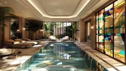 Sticker - The pool has an enclosed interior with stained