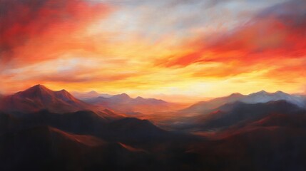 Poster - Mountainous Landscape at Sunset with a Vivid Sky