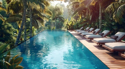 Canvas Print - Swimming pool overlooking the tropical forest