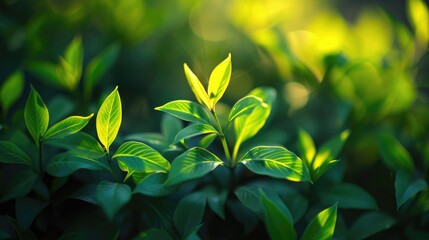 Morning sunlight illuminating green foliage