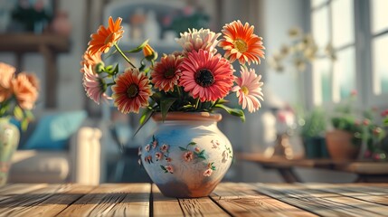 Wall Mural - Stylish vase surrounded by bright flowers