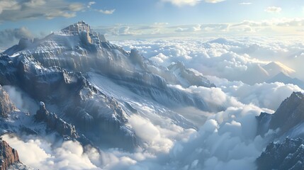 Poster - The peaks rise above the clouds