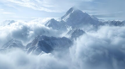 Poster - The misty peaks surrounded by thick clouds