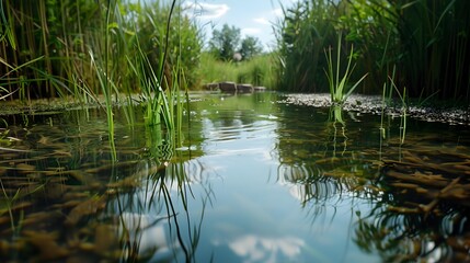 Sticker - Water a small pond surrounded by tall green