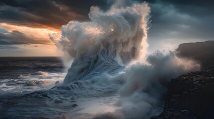 Canvas Print - Stormy waves rushing to the sky