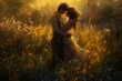 © Tanu - An elegant pair sharing a tender embrace in a sunlit meadow. Ai generated