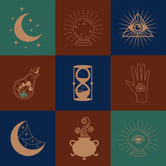 Wall Mural - Set of magic symbols, celestial seamless pattern. Astrological, magical and esoteric symbols.