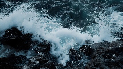 Poster - Strong and powerful waves rolling onto the rocky