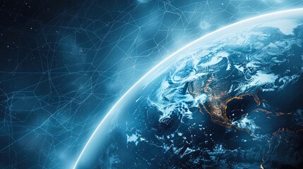 Fototapete - Technology, big data, earth, blue, abstract line. Generative AI.