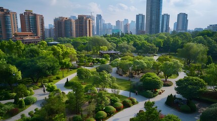 Wall Mural - The city is surrounded by greenery of parks