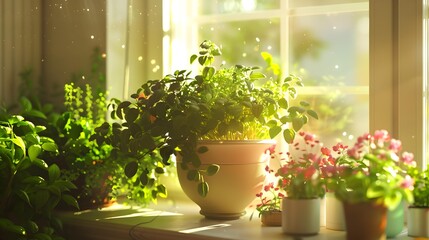 Canvas Print - An elegant pot surrounded by lush green plants picture