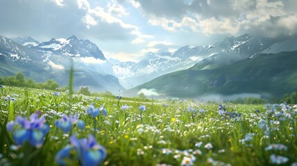 Poster - Mountains in the distance and a field covered