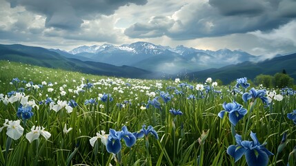 Wall Mural - Mountains in the distance and a field covered