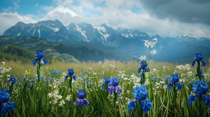 Wall Mural - Mountains in the distance and a field covered