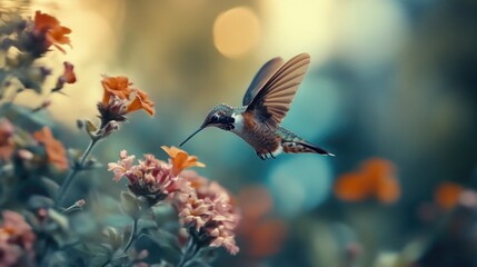 Poster - Hummingbird Over Flower Field