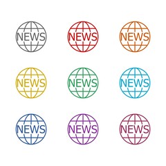 Sticker - News globe icon isolated on white background. Set icons colorful