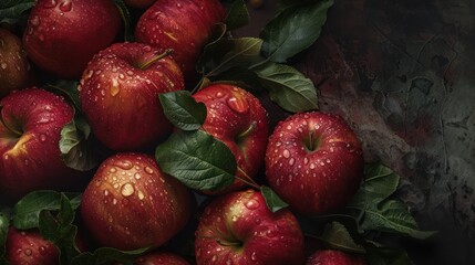 Wall Mural - Red Apples with Water Drops