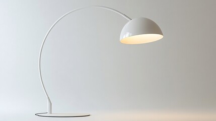 A contemporary floor lamp with a slim, curved design and a large, white dome shade, isolated on a plain white background