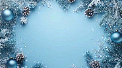 Wall Mural - flat lay Merry Christmas background in blue