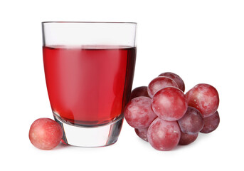 Wall Mural - Tasty grape juice in glass and berries isolated on white