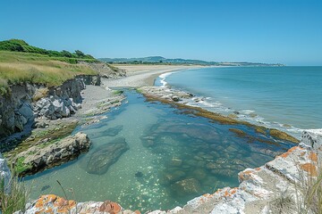 Wall Mural - A beach with a small body of water in the middle