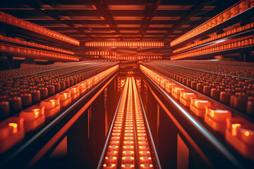 Sticker - A wide-angle shot of a busy factory conveyor belt