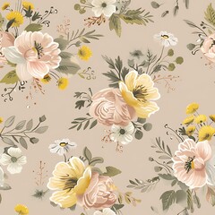 Wall Mural - there is a floral pattern with many different flowers on it