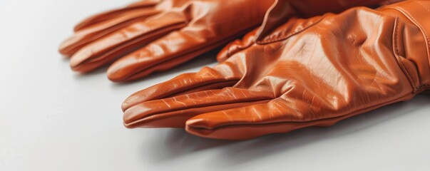 Pair of leather gloves on white background, 4K hyperrealistic photo