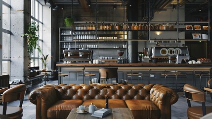 Sticker - Premium coffee shops interior with industrial style