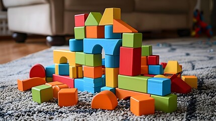 Wall Mural - Building blocks placed on a soft carpet img