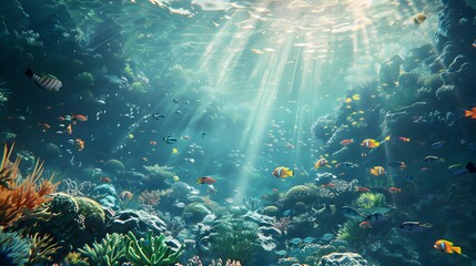 Poster - Amazing lagoon with coral reefs its crystal clear image