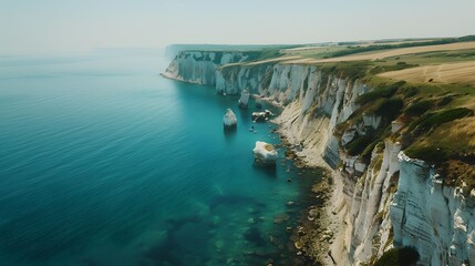 Wall Mural - Landscape with chalk cliffs rising majestically