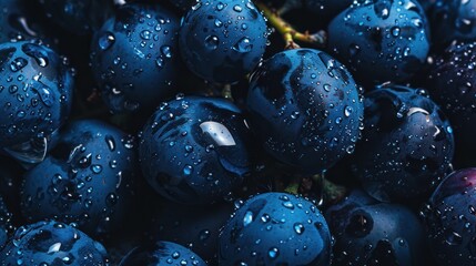 Poster - Close-up of Dark Grapes with Water Droplets