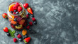 © Waleed - Jar with fruits and berries on grey table