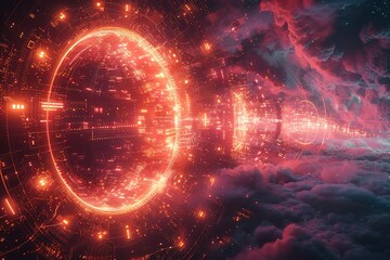 Wall Mural - a red and orange space with a glowing circle in the middle