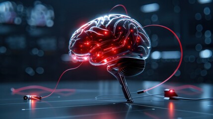 Futuristic Brain Computer Interface with Glowing Connections and Advanced Neural Technology in a High-Tech Environment