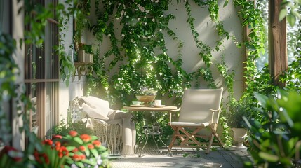 Wall Mural - Loggia stylish decorated with green plants