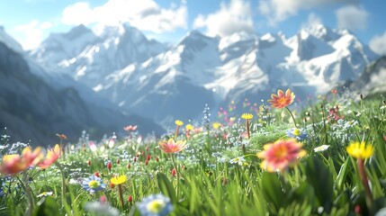 Poster - A meadow in the alpine mountains where colorful