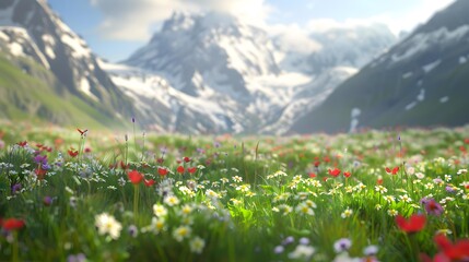 Poster - A meadow in the alpine mountains where colorful image