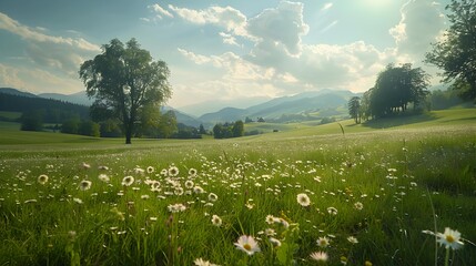 Sticker - Thesque meadows of switzerland create amazing landscapes