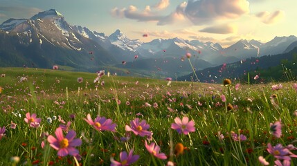 Wall Mural - The meadows of switzerland aresque expanses covered