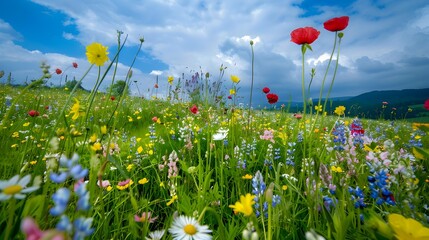 Wall Mural - The flowering meadows of switzerland present a bright