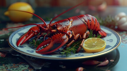 Wall Mural - Seafood lobster served on a decorative plate