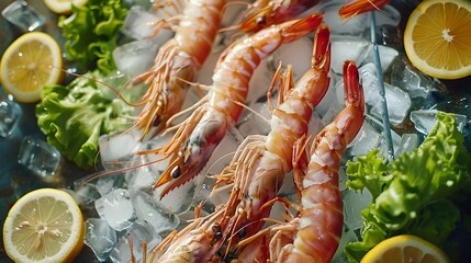 Poster - Seafood fresh shrimp laid out on an ice