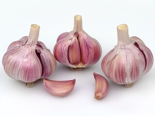 Wall Mural - Garlic bulbs and cloves on white surface