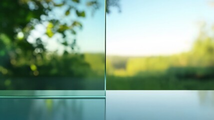 glass against a beautiful natural background, used for construction and architecture.