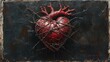 © fair - Red heart trapped by barbed wire on rustic background.